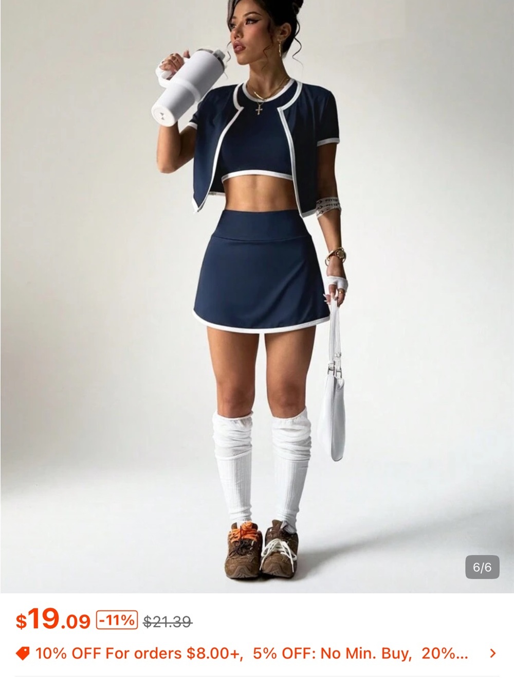 SHEIN Navy and White Trim Two-Piece Tennis Skirt Set